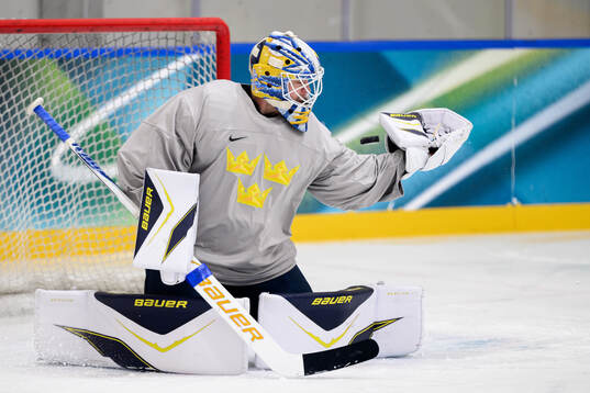 Goaltender Jesper Wallstedt of Sweden at an ice hockey