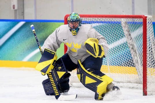 Goaltender Jacob Markström of Sweden at an ice hockey