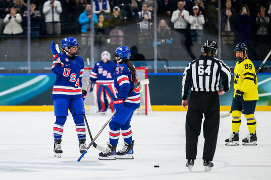 Taylor Heise and Abbey Murphy of USA celebrate the 2-0 goal
