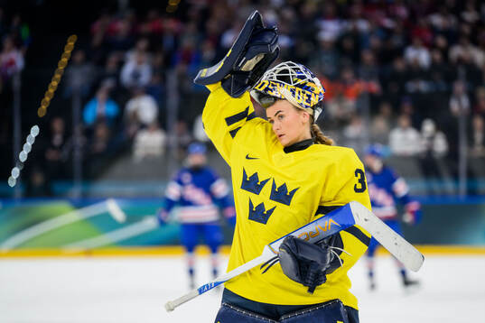 Goaltender Emma Söderberg of Sweden in the women's ice