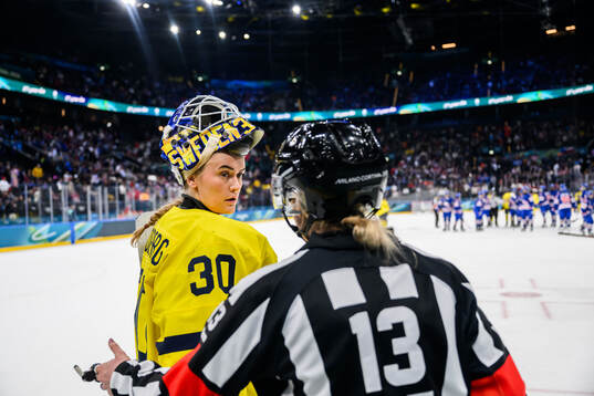 Goaltender Emma Söderberg of Sweden in the women's ice