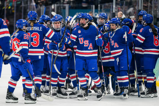 Taylor Heise of USA celebrates