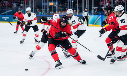 Daryl Watts of Canada in the women's ice hockey semifinal