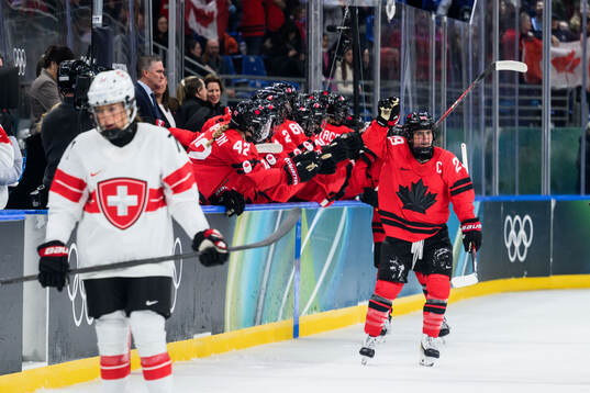 Marie-Philip Poulin of Canada celebrates