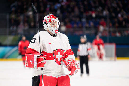 Goaltender Andrea Braendli of Switzerland in the women's