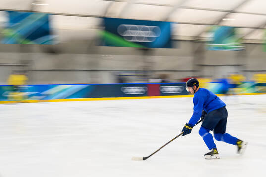Gustav Forsling of Sweden at an ice hockey practice session