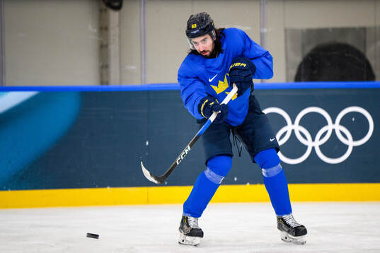Mika Zibanejad of Sweden at an ice hockey practice session