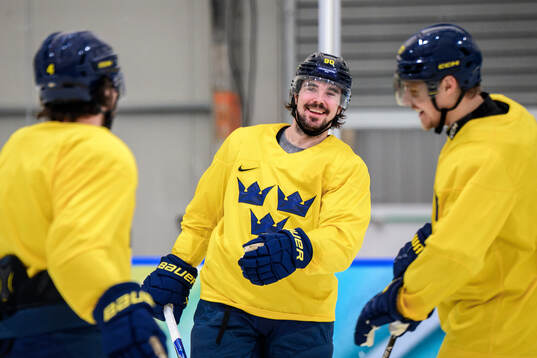 Marcus Johansson of Sweden at an ice hockey practice session