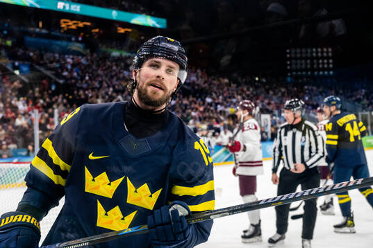 Adrian Kempe of Sweden in the men's ice hockey