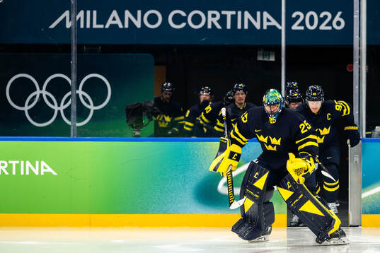 Goaltender Jacob Markström and Gabriel Landeskog of Sweden