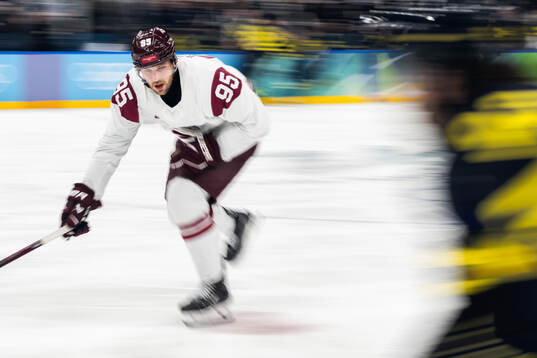 Oskars Batna of Latvia in the men's ice hockey