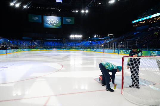 Volunteers preparing a goal