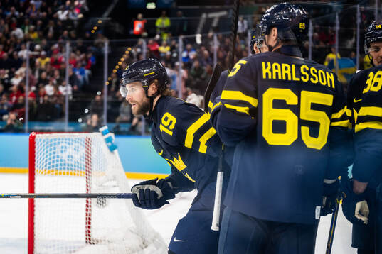 Adrian Kempe of Sweden celebrates
