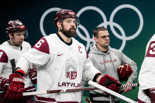 Kaspars Daugavins of Latvia in the men's ice hockey