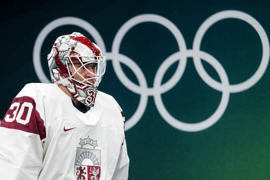 Goaltender Elvis Merzlikins of Latvia in the men's ice