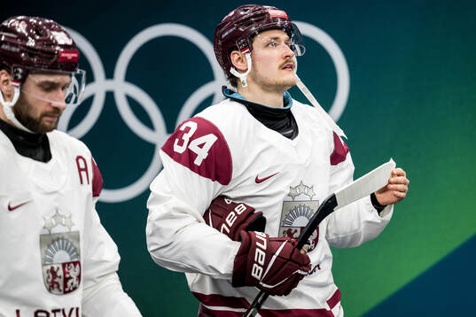 Eduards Tralmaks of Latvia in the men's ice hockey