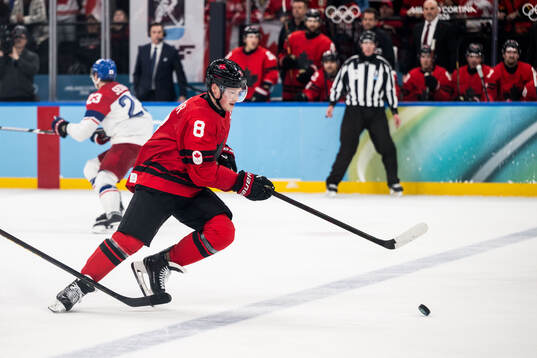 Cale Makar of Canada in the men's ice hockey quarterfinal