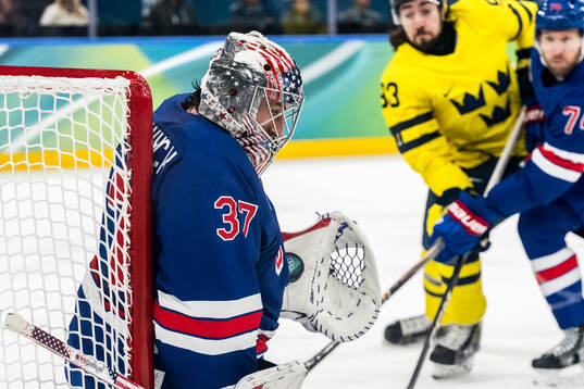 Goaltender Connor Hellebuyck of USA in the men's ice hockey