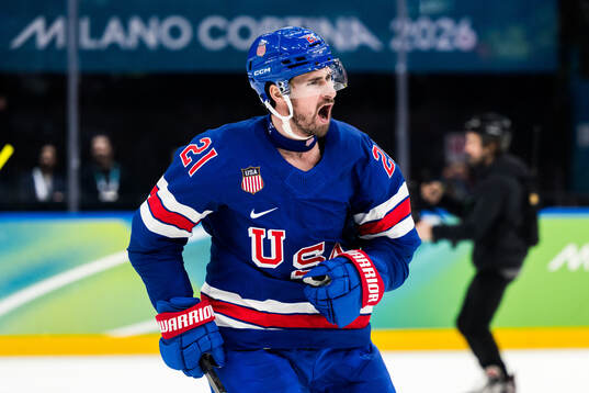Dylan Larkin of USA celebrates