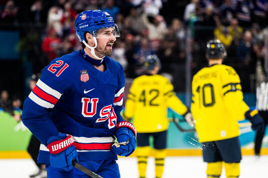 Dylan Larkin of USA celebrates