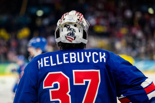 Goaltender Connor Hellebuyck of USA in the men's ice hockey