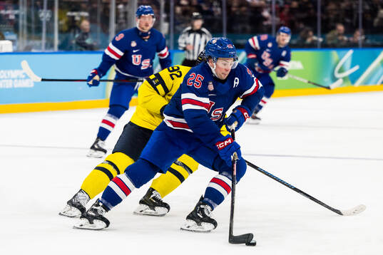 Charlie McAvoy of USA in the men's ice hockey quarterfinal