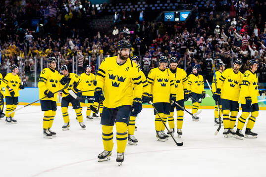 Victor Hedman of Sweden looks dejected