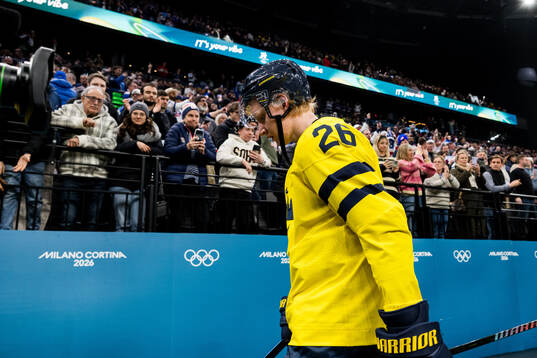 Rasmus Dahlin of Sweden looks dejected