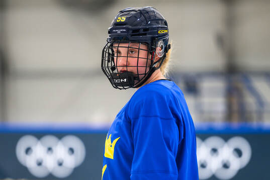 Jenna Raunio of Sweden at an ice hockey practice session