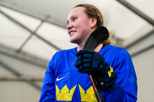 Jenna Raunio of Sweden at an ice hockey practice session