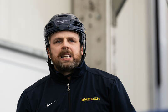 Head coach Ulf Lundberg of Sweden at an ice hockey practice