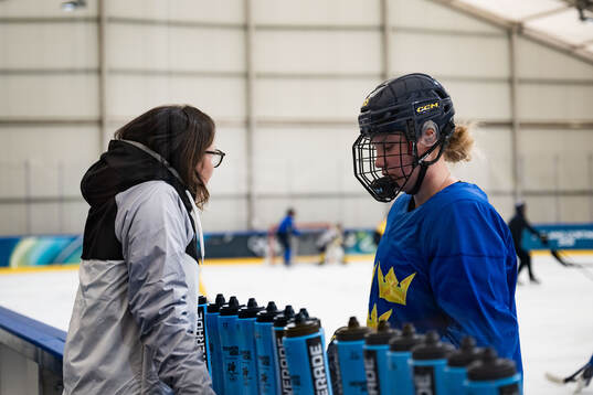 Jenna Raunio of Sweden at an ice hockey practice session