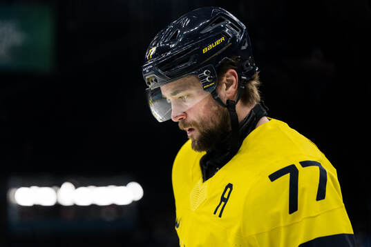 Victor Hedman of Sweden looks dejected