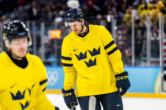 Philip Broberg of Sweden looks dejected in the men's ice