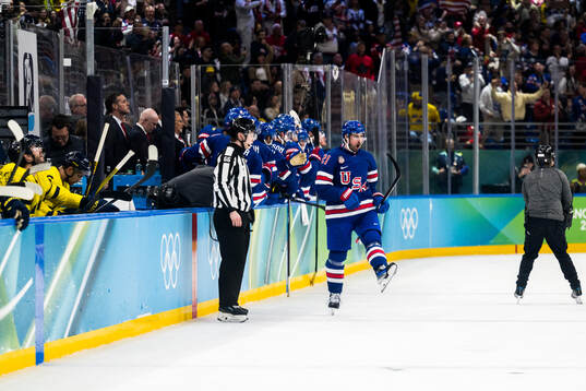 Dylan Larkin of USA celebrates