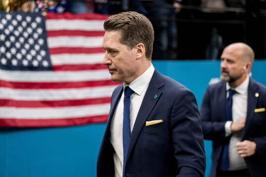 Head coach Sam Hallam of Sweden looks dejected in the men's