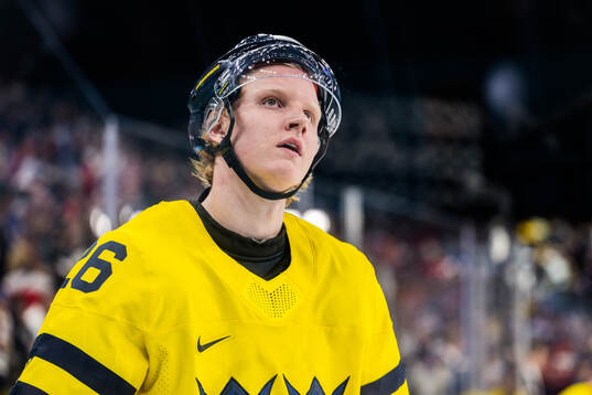 Rasmus Dahlin of Sweden looks dejected