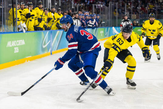 Auston Matthews of USA and Jesper Bratt of Sweden in the