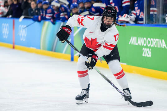 Ella Shelton of Canada in the women's ice hockey final game