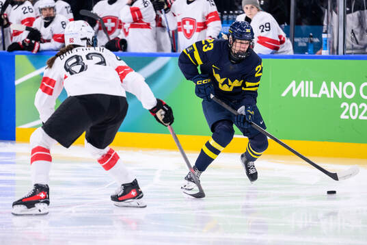 Thea Johansson of Sweden in the women's ice hockey bronze