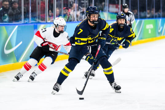 Mira Jungåker of Sweden in the women's ice hockey bronze