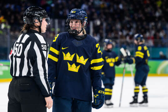 Thea Johansson of Sweden in the women's ice hockey bronze