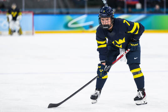 Mira Jungåker of Sweden in the women's ice hockey bronze