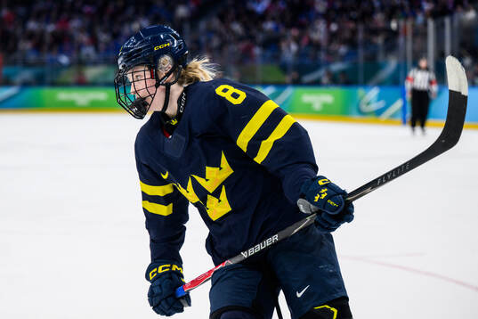 Hilda Svensson of Sweden in the women's ice hockey bronze