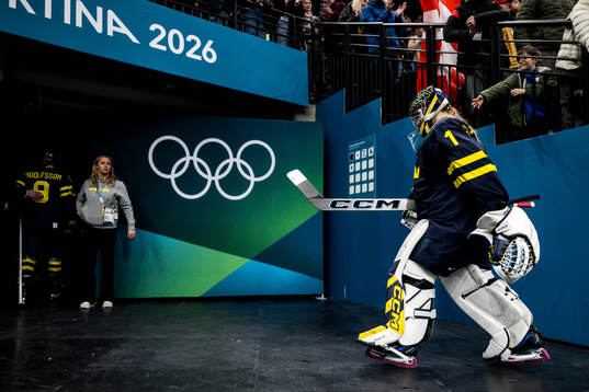 goaltender Ebba Svensson Träff of Sweden looks dejected