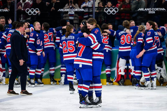Abbey Murphy and Lee Stecklein of USA celebrate