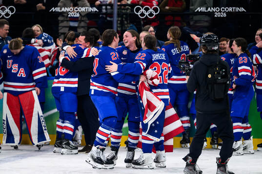 Hilary Knight, Taylor Heise and Tessa Janecke of USA