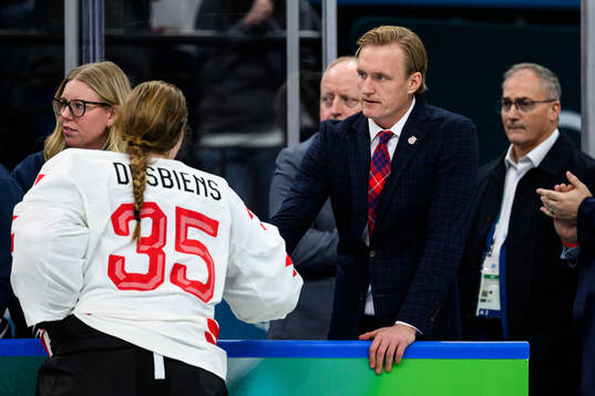 goaltender Ann-Renee Desbiens of Canada and Head coach John