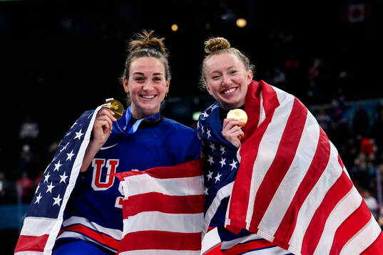 Taylor Heise and Grace Zumwinkle of USA celebrate with