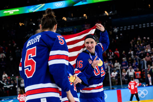 Megan Keller and Hayley Scamurra of USA celebrate